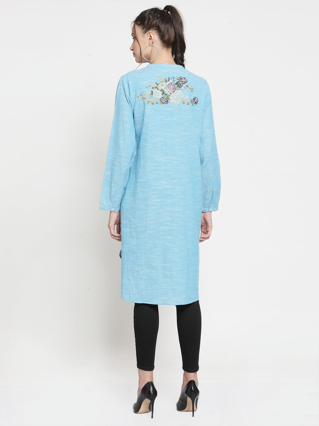 Turquoise tunic with back embroidery