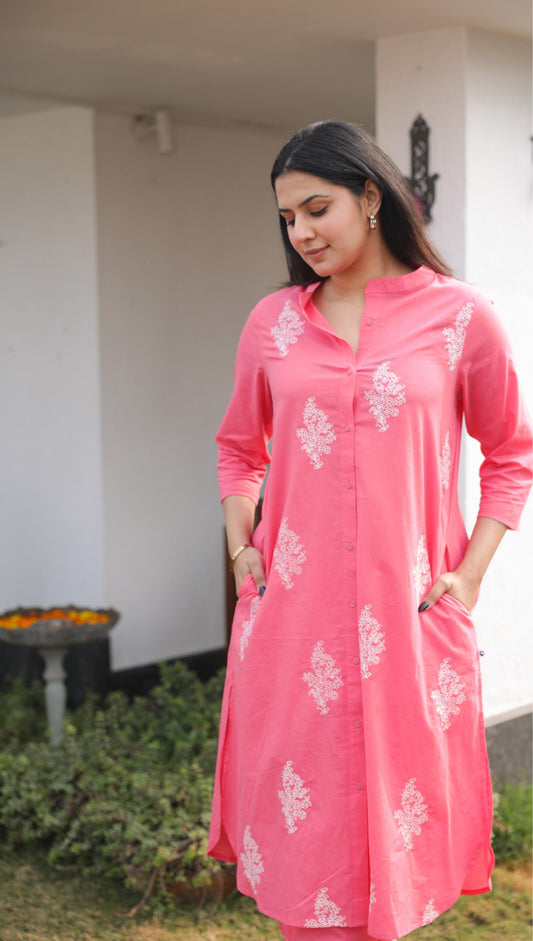 Berry Pink embroidered  Kurta