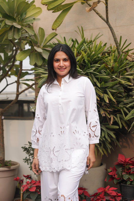 Elegant White Schiffli Tunic