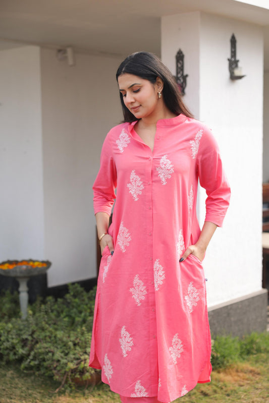 Berry Pink embroidered  Kurta Set