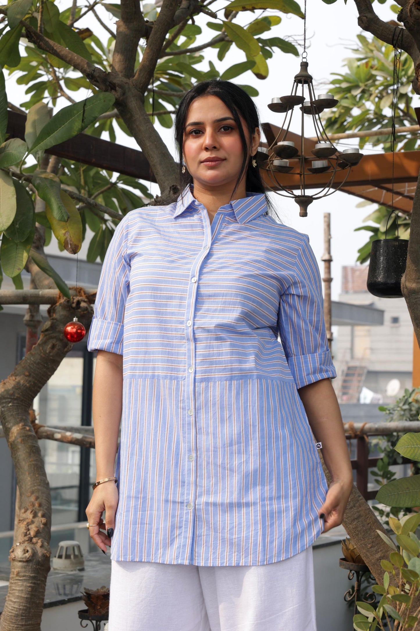 Effortlessly stylish Blue & White Striped Longline Shirt