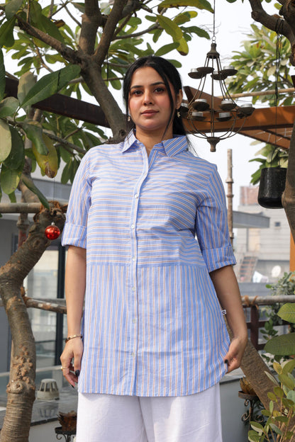 Effortlessly stylish Blue & White Striped Longline Shirt