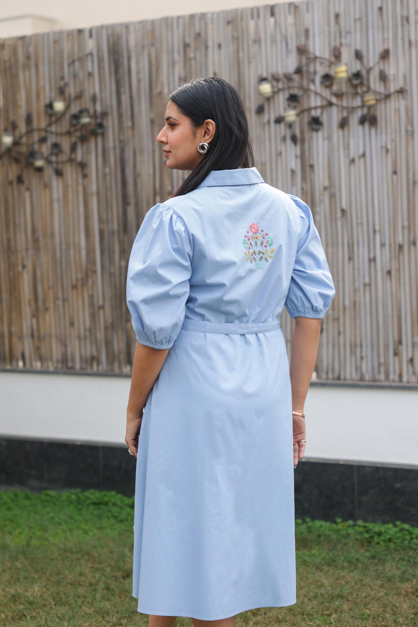 Blue Belted Shirt Dress