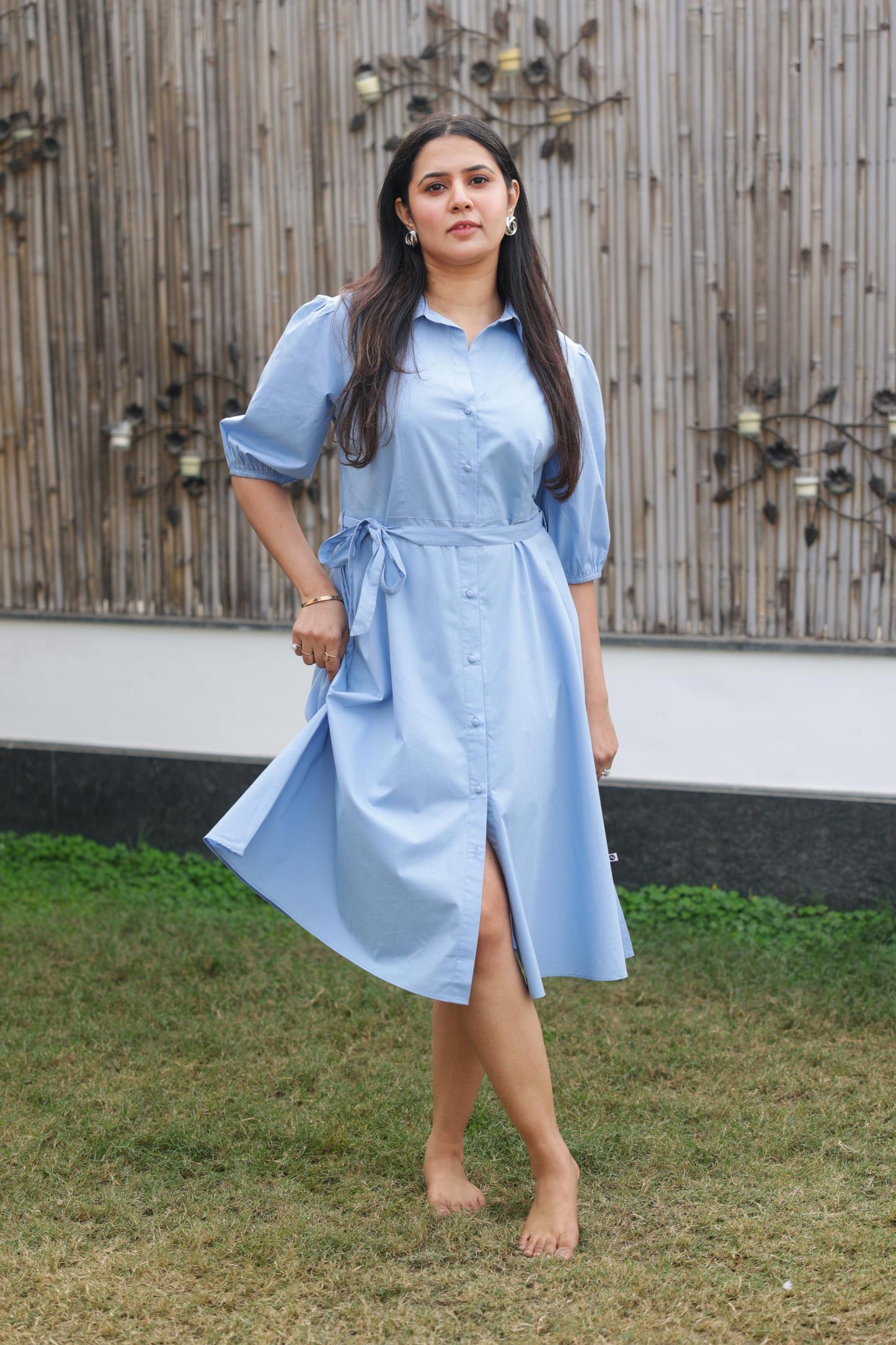 Blue Belted Shirt Dress