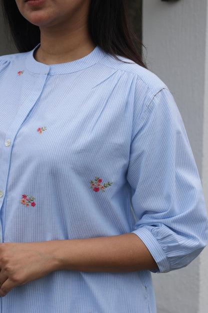 Blue Stripe Floral Co-ord Set – Soft, Elegant & Timeless