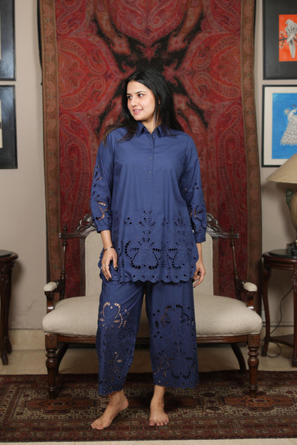 Elegant navy Schiffli Co-ord Set