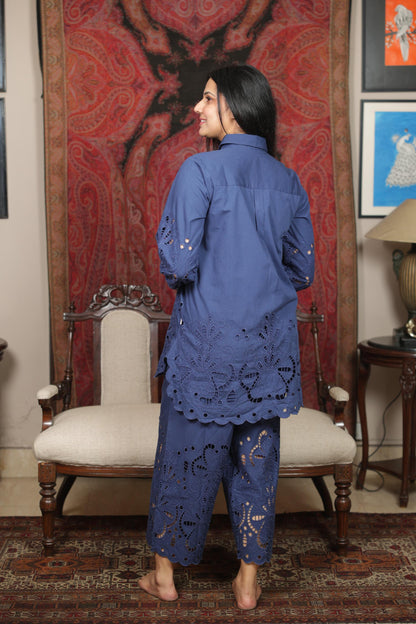 Elegant navy Schiffli Co-ord Set