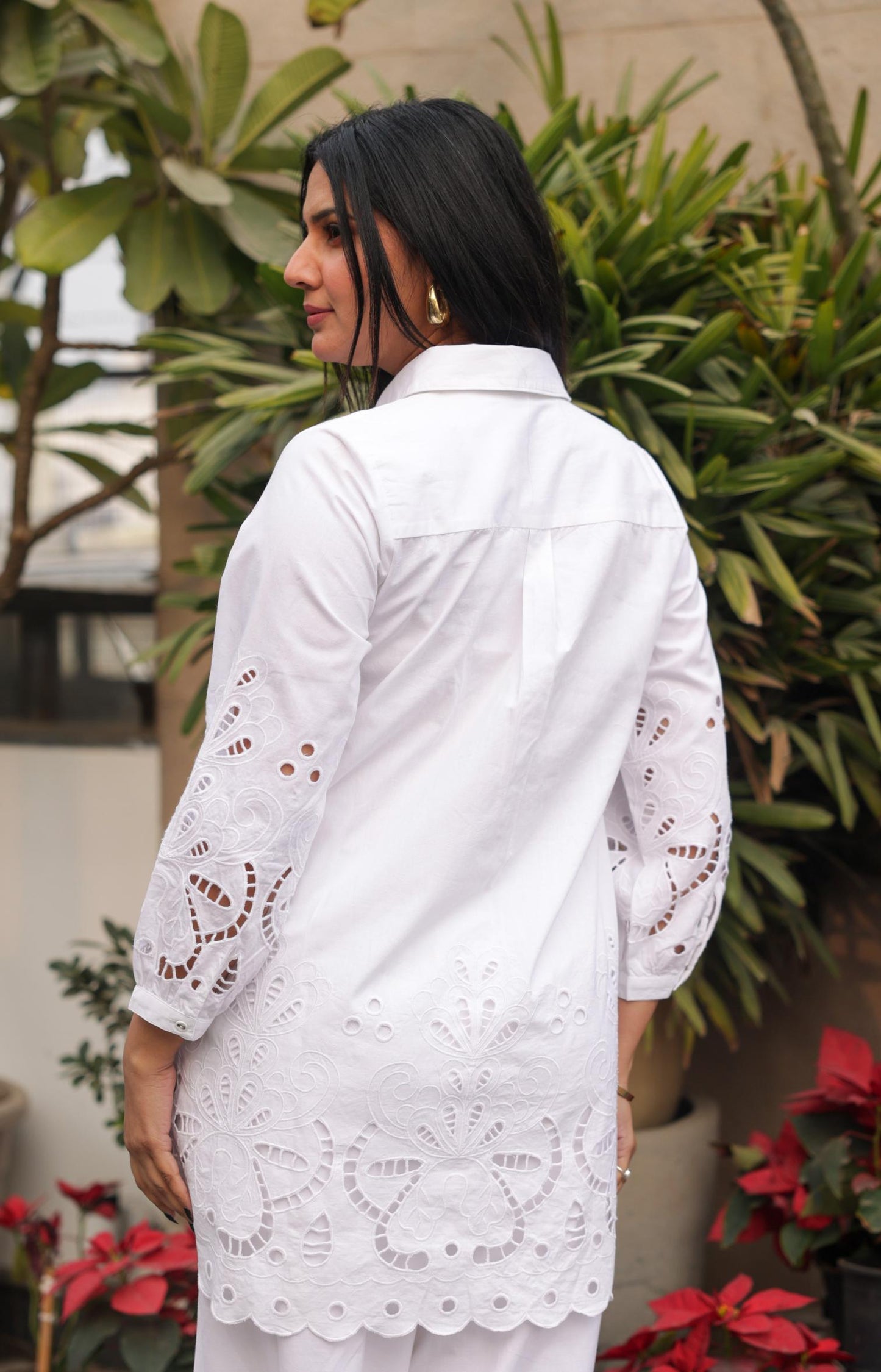 Elegant White Schiffli Tunic