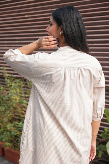 Beige Stripe embroiderd tunic