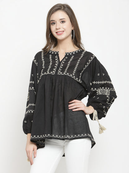 Black embroidered top