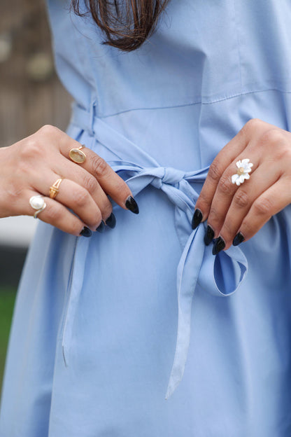 Blue Belted Shirt Dress