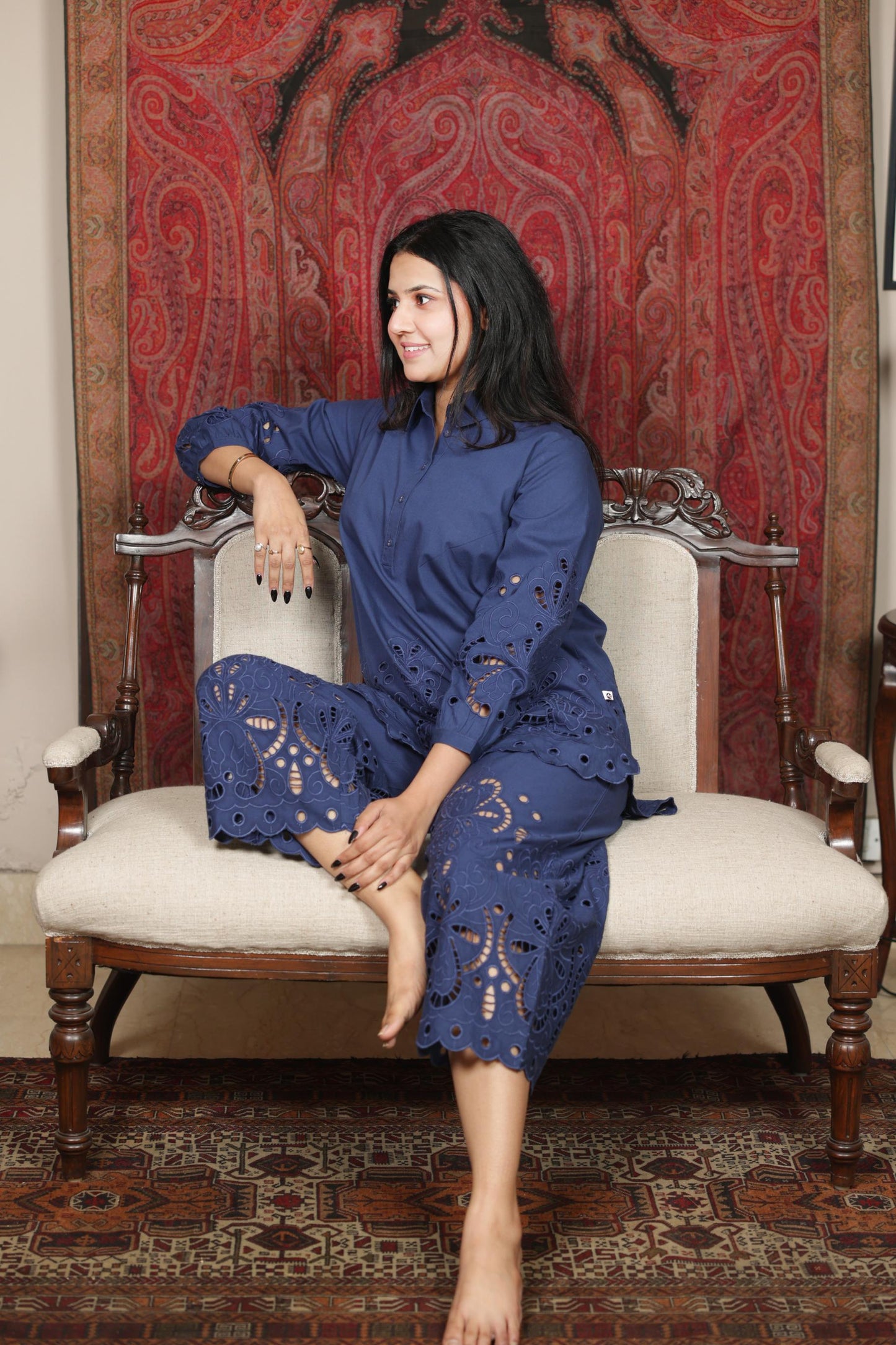 Elegant navy Schiffli Co-ord Set
