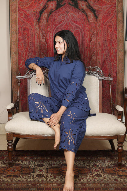 Elegant navy Schiffli Co-ord Set