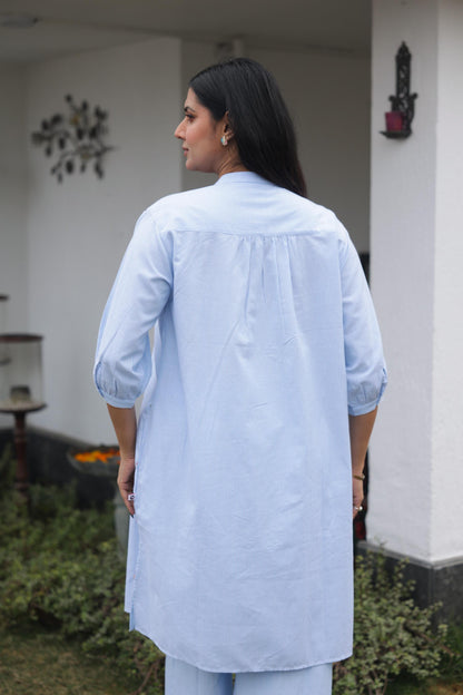 Blue Stripe Floral Co-ord Set – Soft, Elegant & Timeless