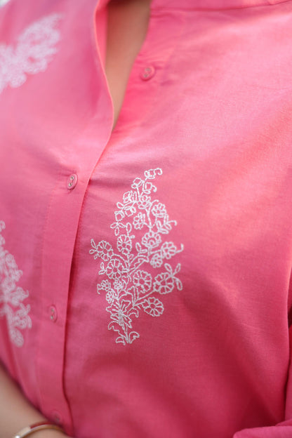 Berry Pink embroidered  Kurta Set