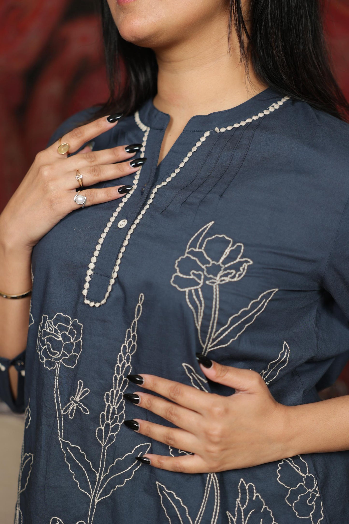 Navy embroidered  Top