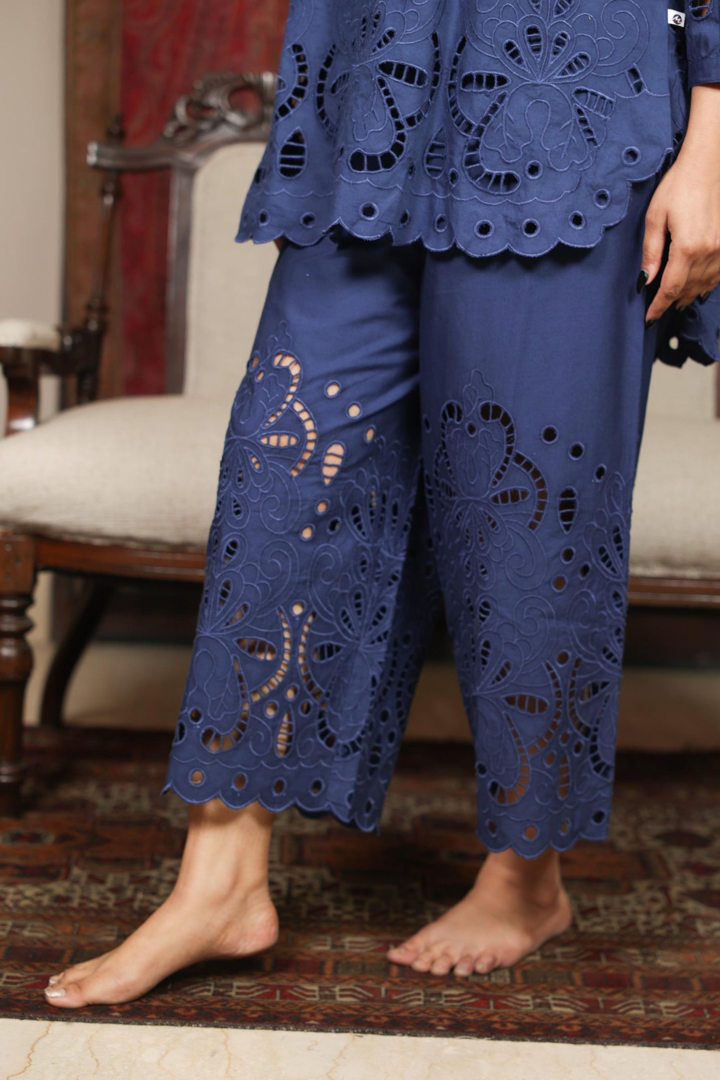 Elegant Navy Schiffli Tunic