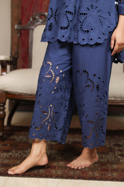 Elegant Navy Schiffli Tunic