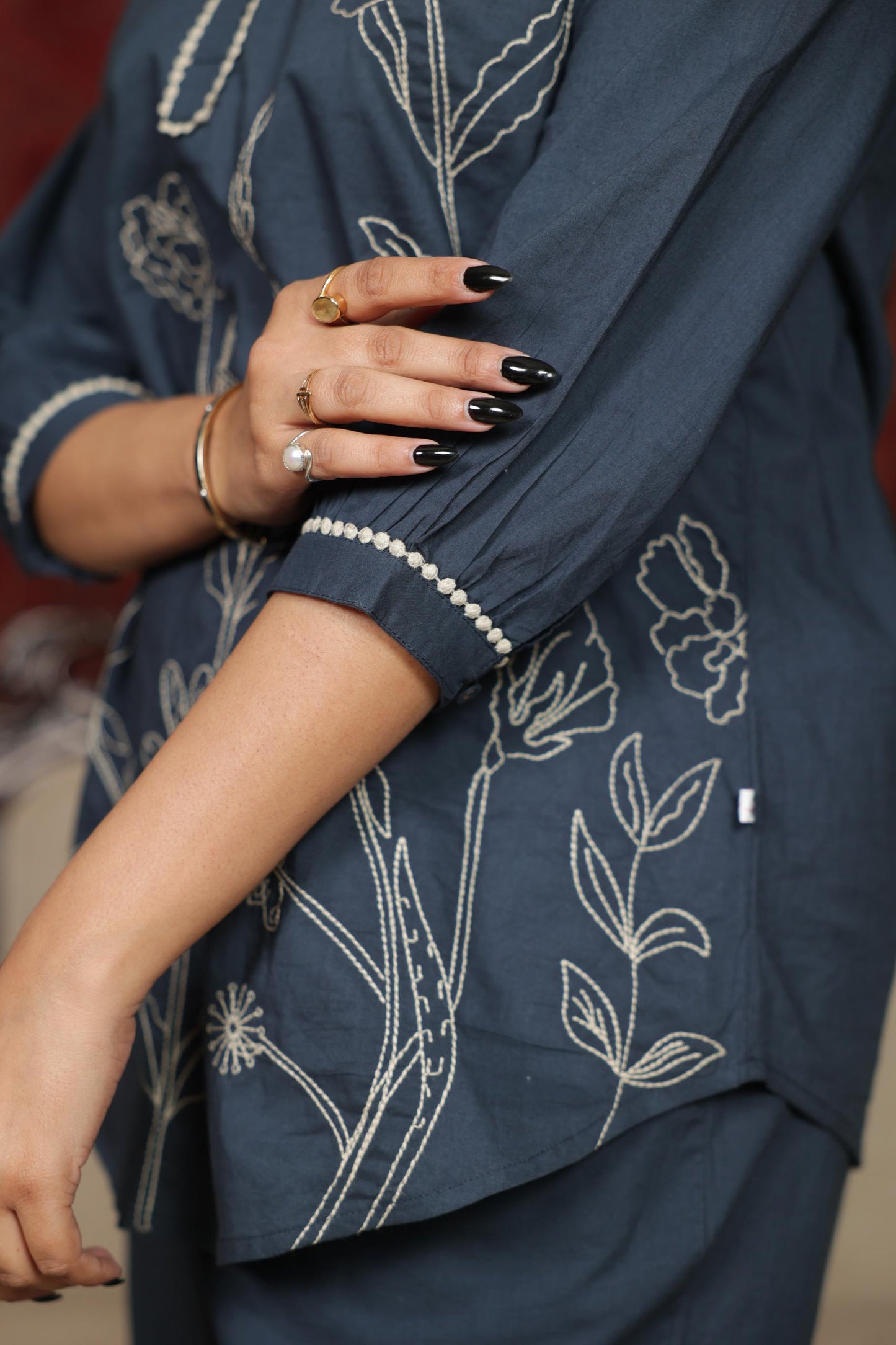 Navy embroidered  Top