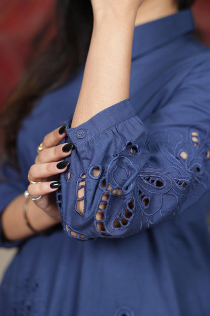 Elegant Navy Schiffli Tunic