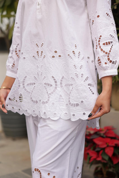 White Schiffli Co-ord Set