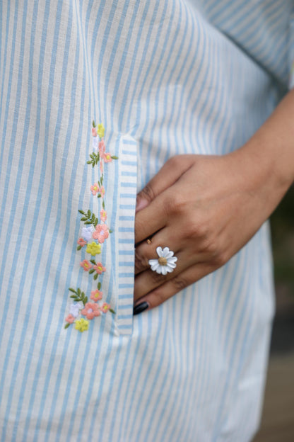 Blue & White Striped Cotton Shirt Dress