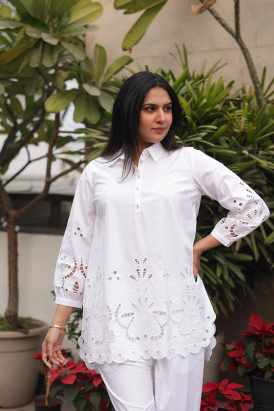 White Schiffli Co-ord Set