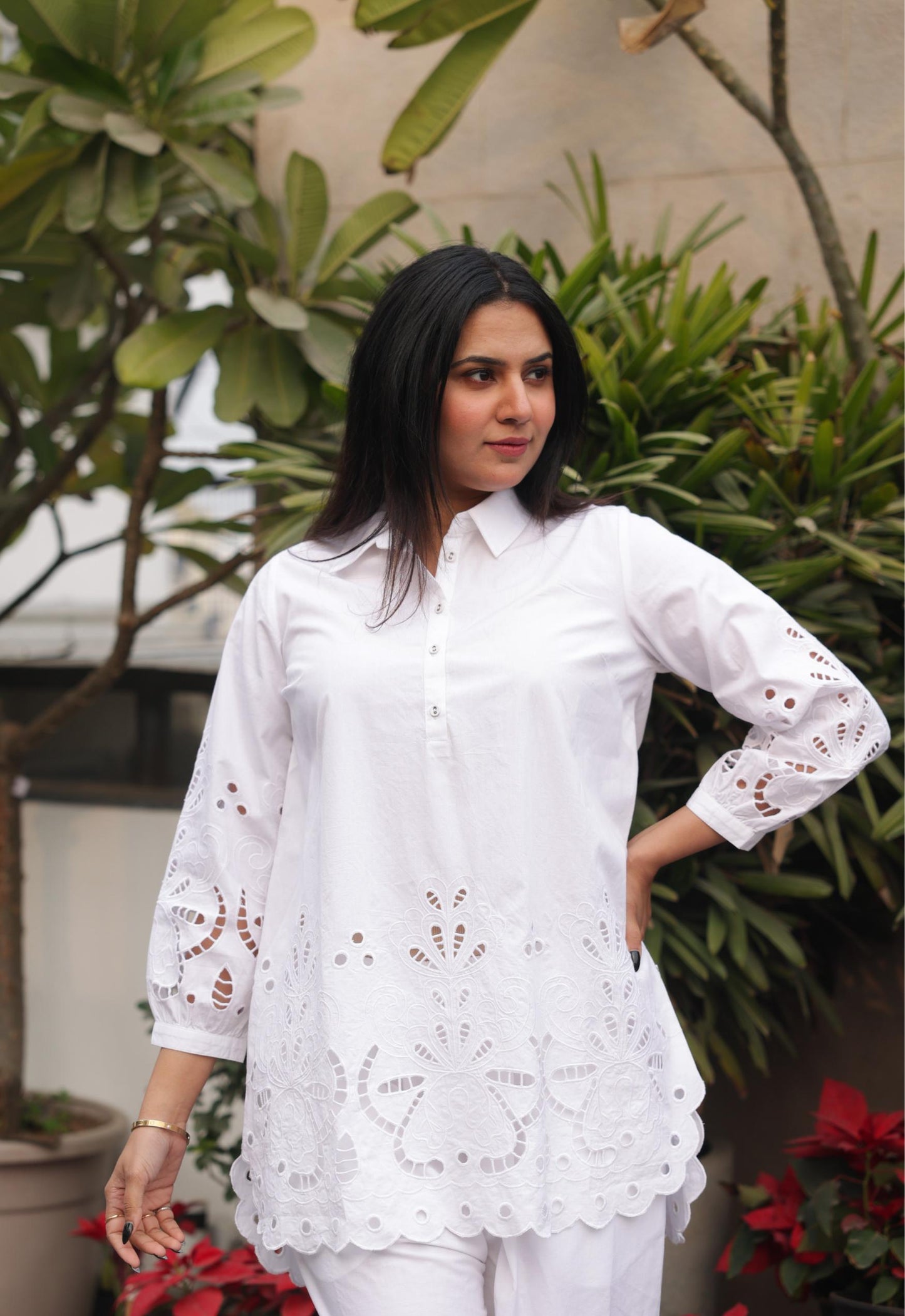 Elegant White Schiffli Tunic