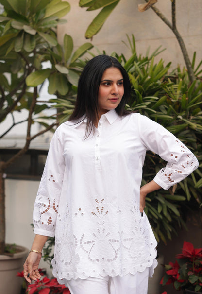 Elegant White Schiffli Tunic