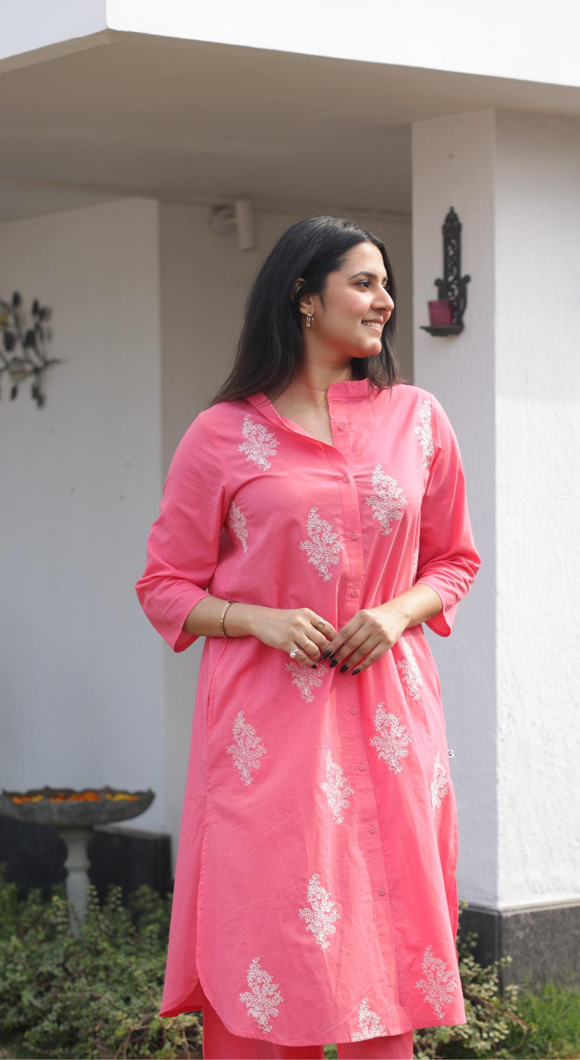 Berry Pink embroidered  Kurta