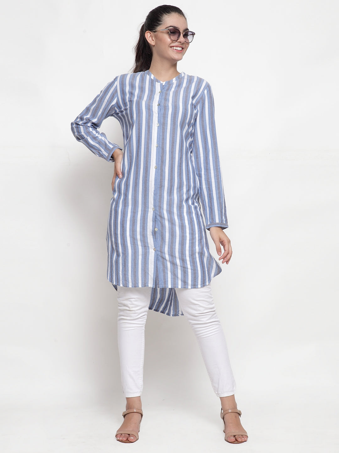 Blue Stripe tunic with back embroidery