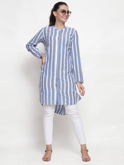 Blue Stripe tunic with back embroidery