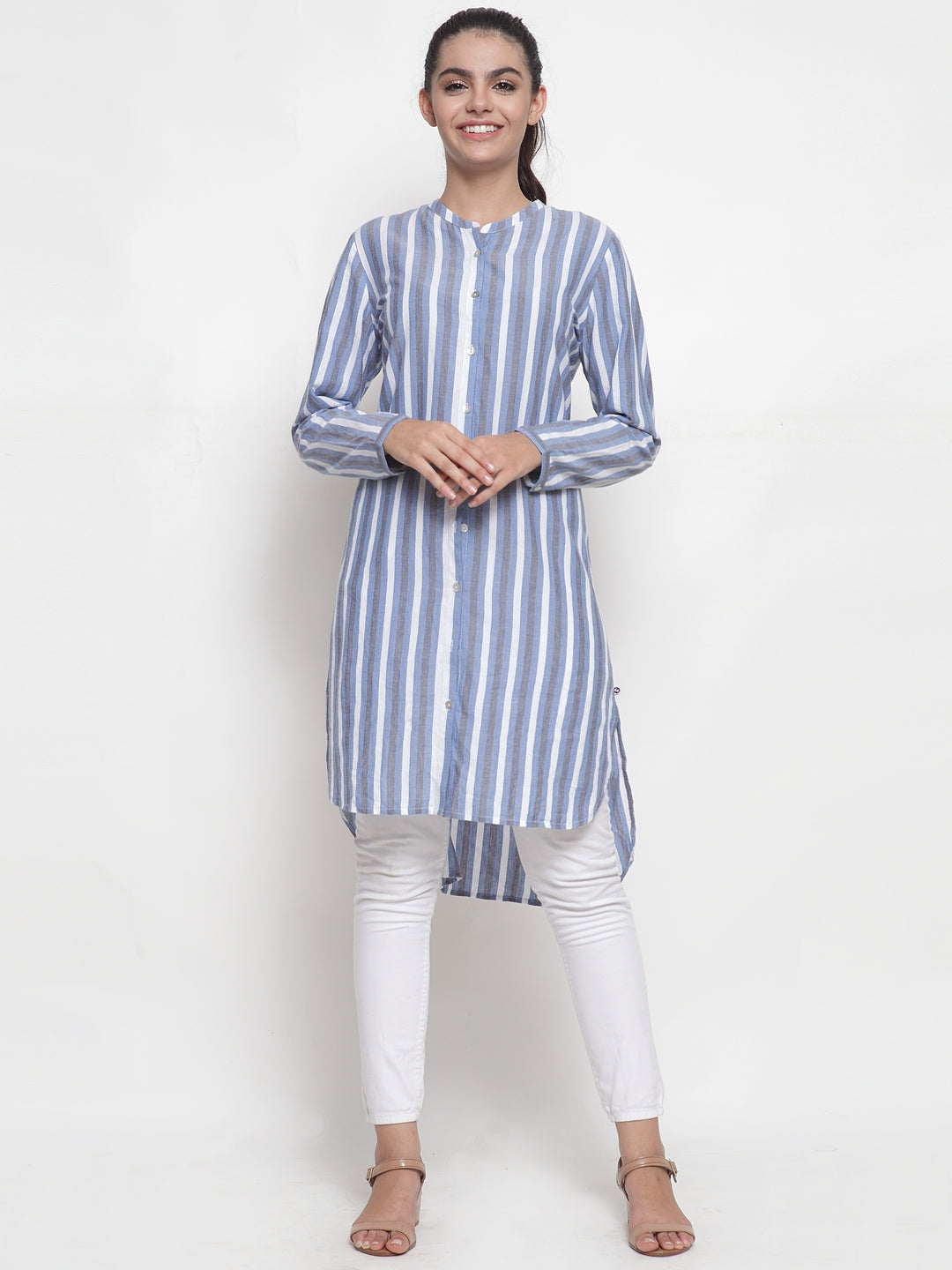 Blue Stripe tunic with back embroidery