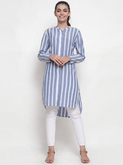 Blue Stripe tunic with back embroidery