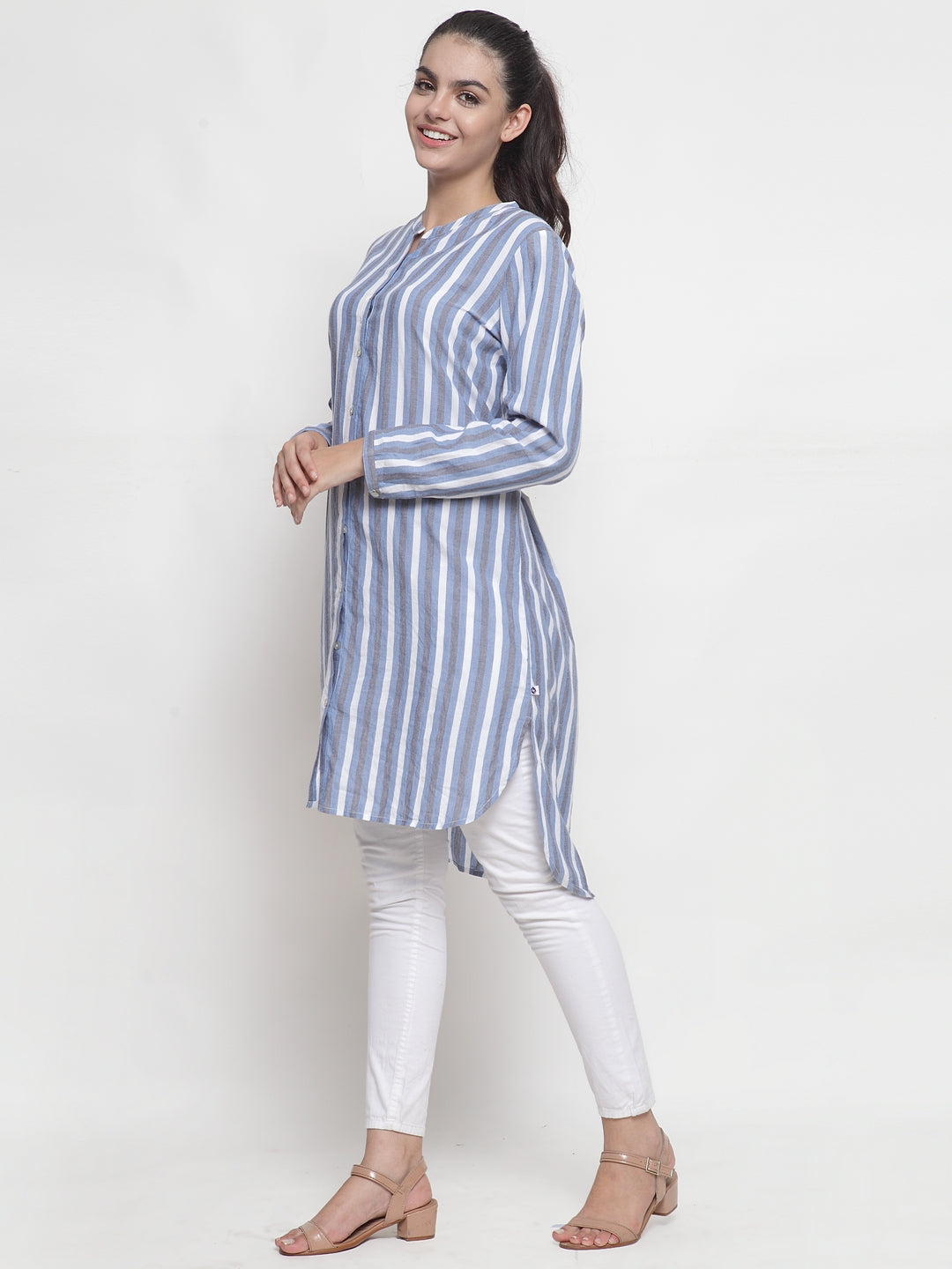 Blue Stripe tunic with back embroidery