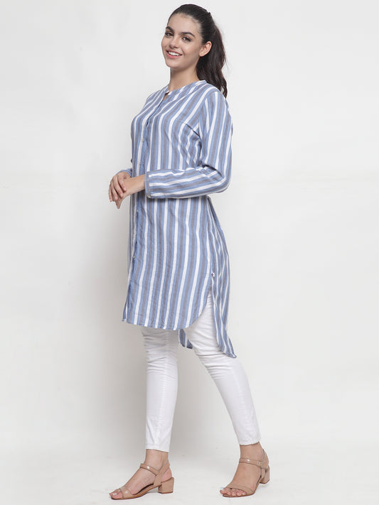 Blue Stripe tunic with back embroidery