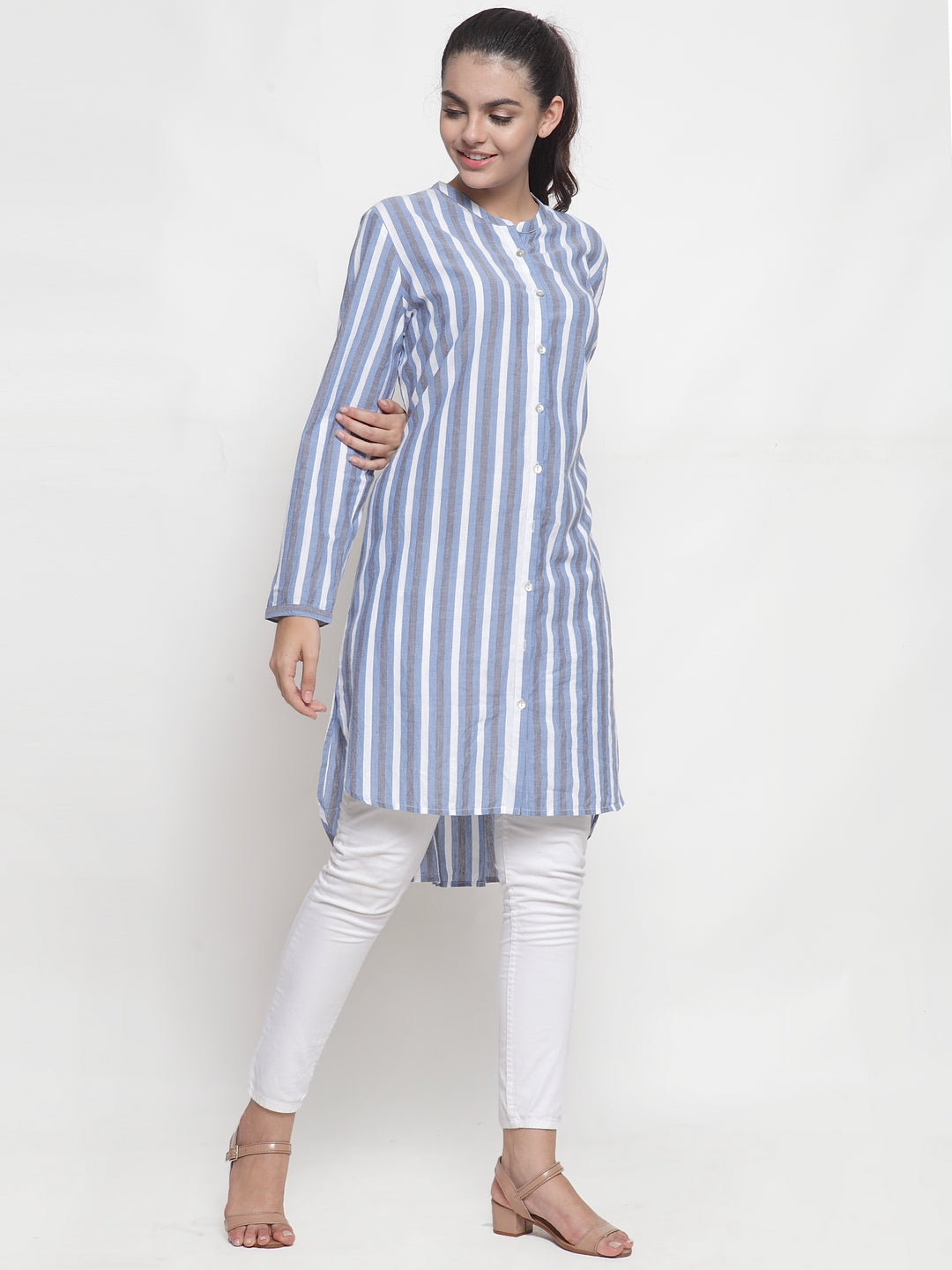 Blue Stripe tunic with back embroidery