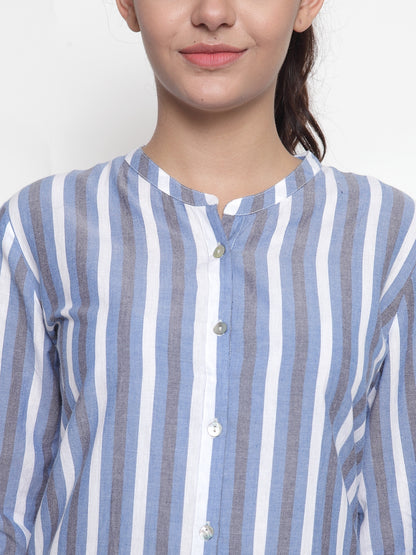 Blue Stripe tunic with back embroidery