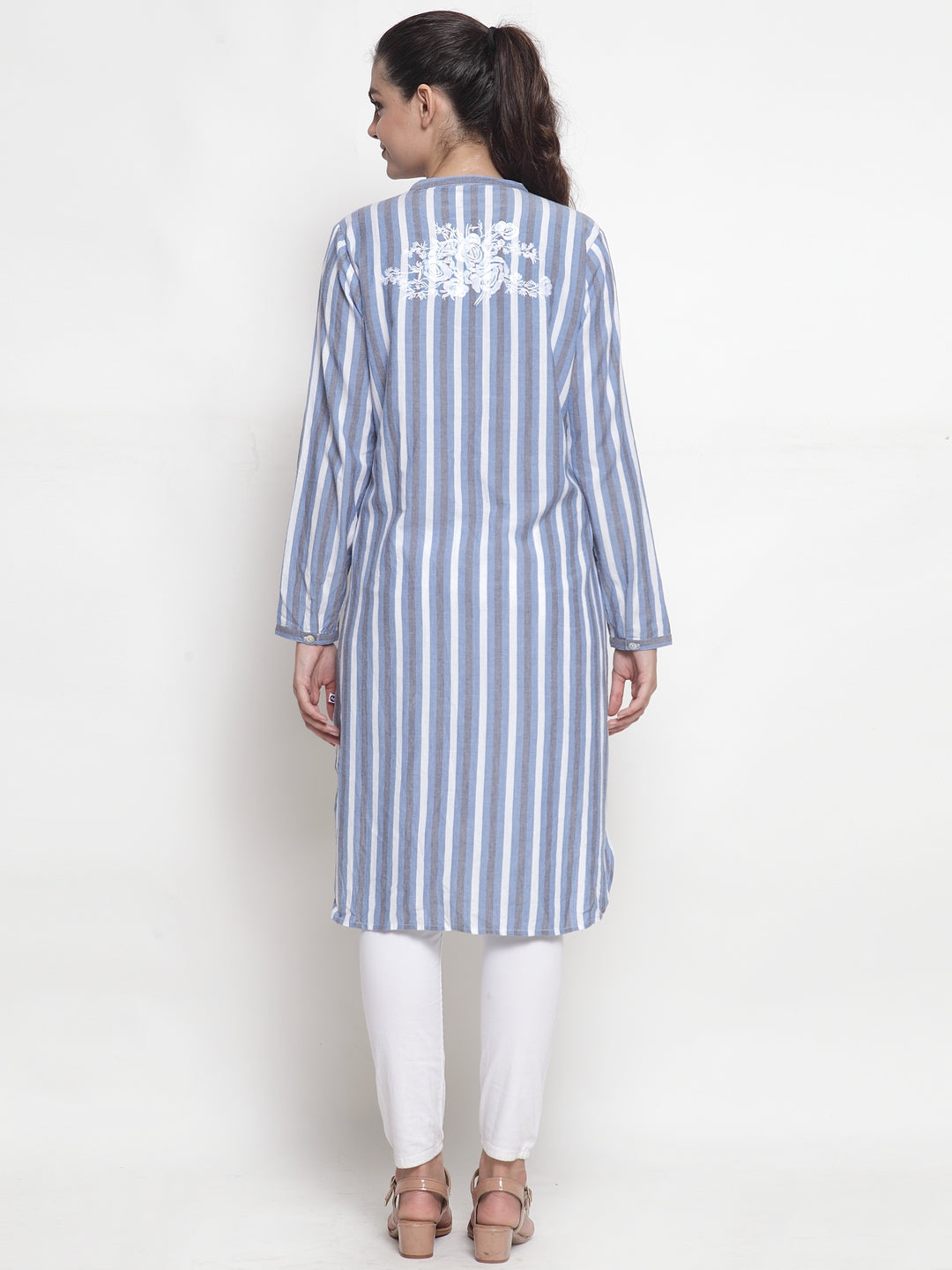 Blue Stripe tunic with back embroidery